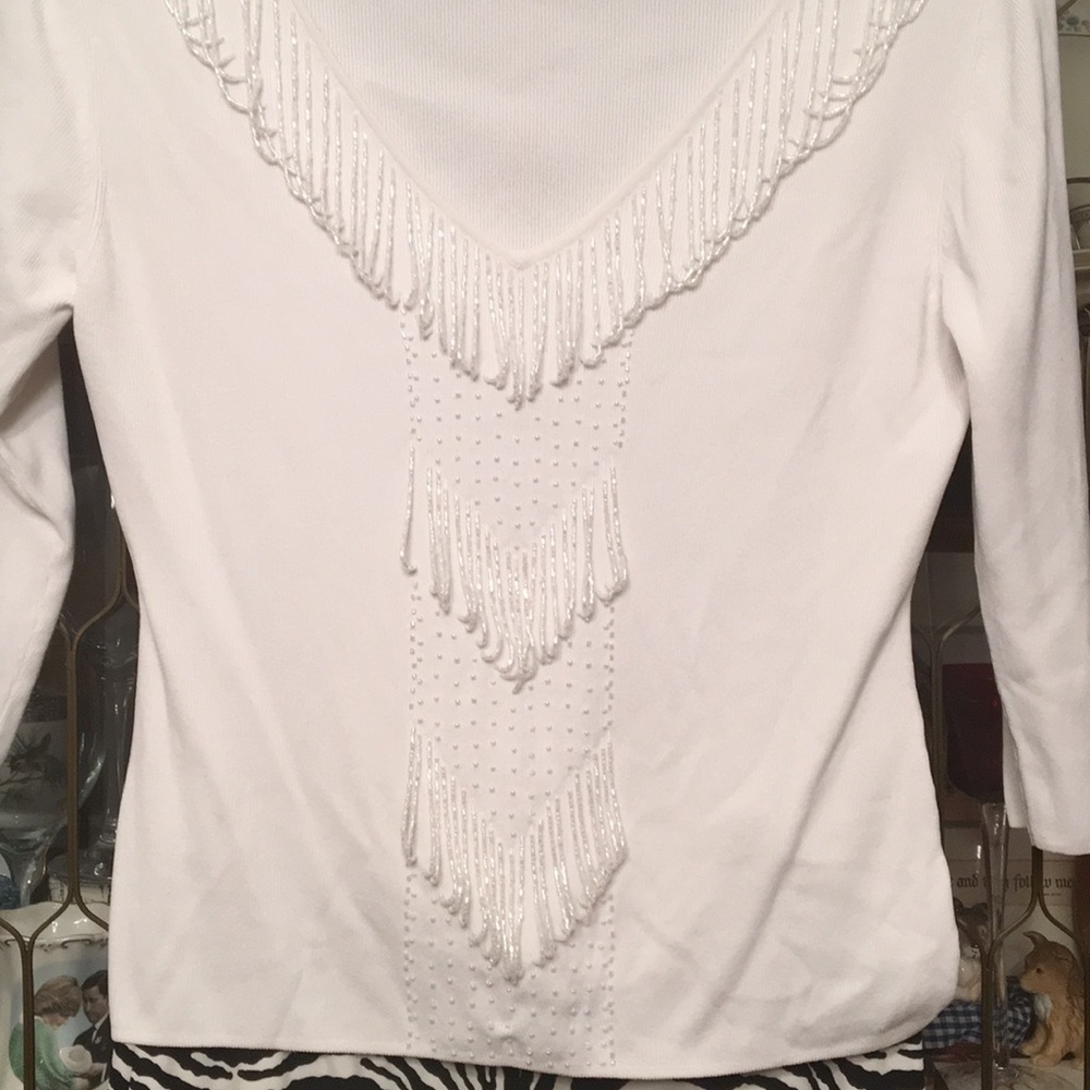 White Knit Beaded Top M